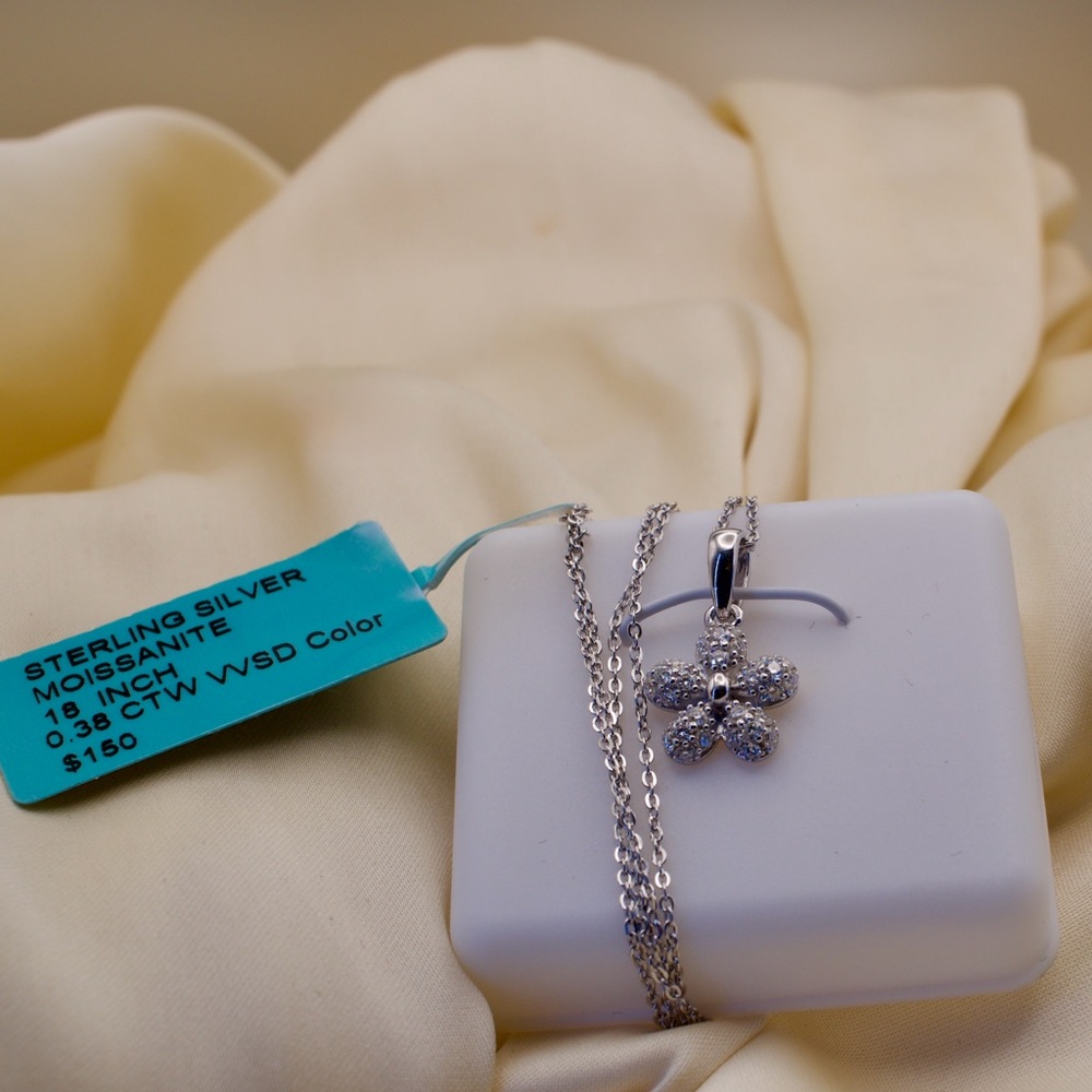 Sterling Silver Moissanite Flower Necklace